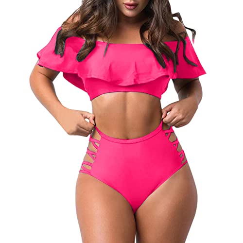 Traje de Baño Mujer con Volantes Hombro Sexy Tanga Bikini Bañadores Color Sólido Bañador de Ropa Interior Mujer Delgada Ropa Baño de Surf de Vacaciones Fiesta de Playa