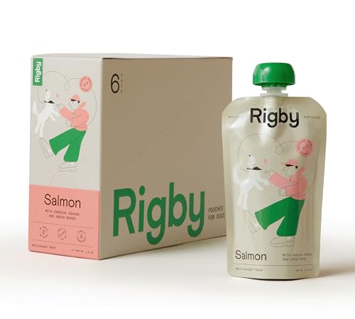Rigby Wild-Caught Alaskan Salmon Dog Treat Squeeze Pouches One Pouch Every Day for Meal Topping Training Pill Pockets Lick Mats & Enrichment Low-Calorie Omega-3 for Skin Coat & Joint Support