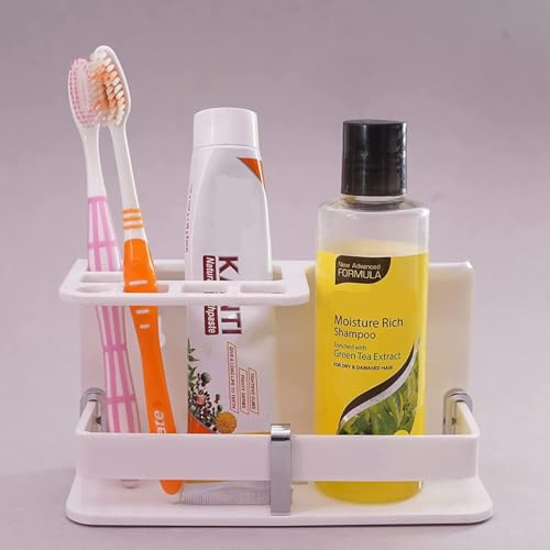 Image of self Adhesive Wall Mounted Acrylic Toothpaste Holder,Toothbrush Stand,Toothpaste Tubler for Bathroom Organizer Rack for Home(Black Acrylic) (Half White)