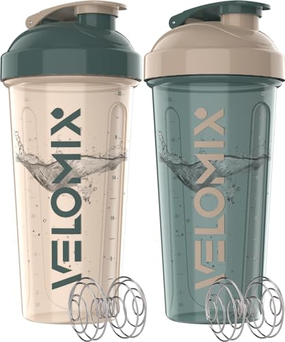 -2 Pack- 28 oz Protein Shaker Bottles for Protein Mixes - 2x Wire Whisk | Leak Proof Shaker Cups for Protein Shakes | Protein Shaker Bottle Pack | Shakers for Protein Shakes-Blue&Beige