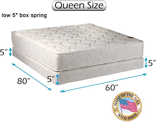 DS Solutions USA Legacy 2-Sided Queen Mattress and Low Profile Box Spring Set with Mattress Cover Protector