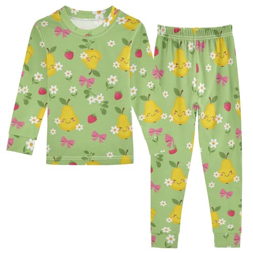 Pajama Sets Long Sleeve Fruit Floral Bow Background Soft Comfy Sleepwear 2 Piece PJS 3-8T - Main Image