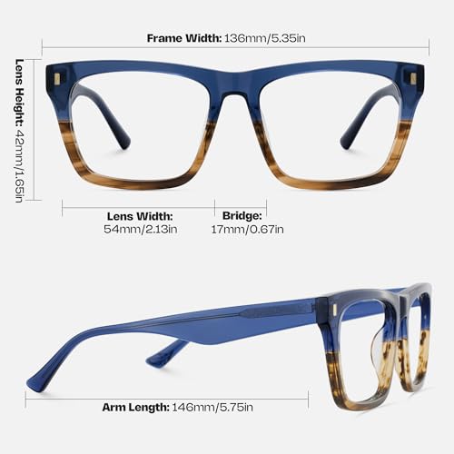 Image of Zeelool Rectangle Glasses Frames for Men, Acetate Eyeglasses Eyewear Frame with Clear Lens & Metal Hinges ZJGA996987-01