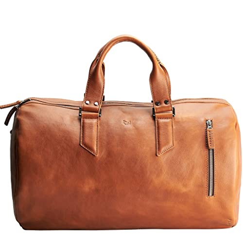 Capra Leather Duffle Bag 35L for Men, Tan Brown Shoulder Travel Weekender, Gym Sports Carry On, Handmade Overnight Clothes Holdall. Mens gifts