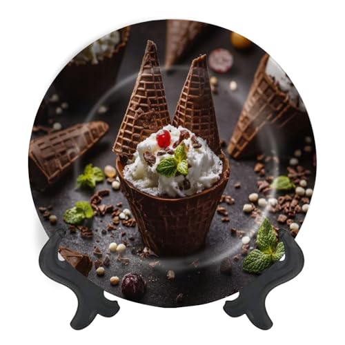 Decorative Plates for Display Chocolate ice cream spring flowers Gift Plates Ceramic Collections Plates Hanging Artwork for Living Dining Room Kitchen Souvenir