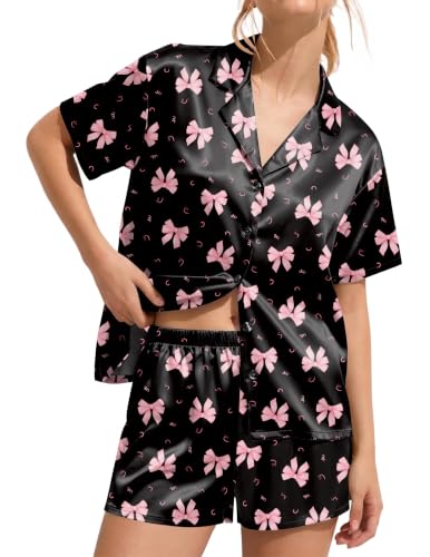 Image of Ekouaer Womens Satin Pajama Set Short Sleeve Sleepwear Button Down Pjs