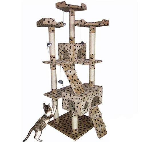 BAKAJI Tiragraffi per Gatti Albero Sisal Parco Giochi Cuccia Gatto Tira Graffi Unghie Alto 170 cm (Paw Beige)