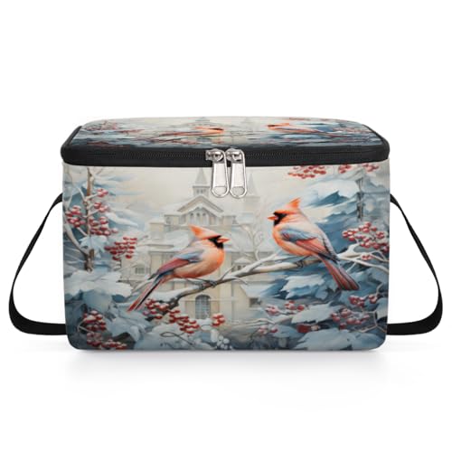 GzLeyigou Winter Bird Lunch Bags for Women Men 9 Cans, Hot & Cold Food Delivery Bag Insulated Grocery Bag Insulated Lunch Box Snow Cooler Bag for Office Work Picnic Beach