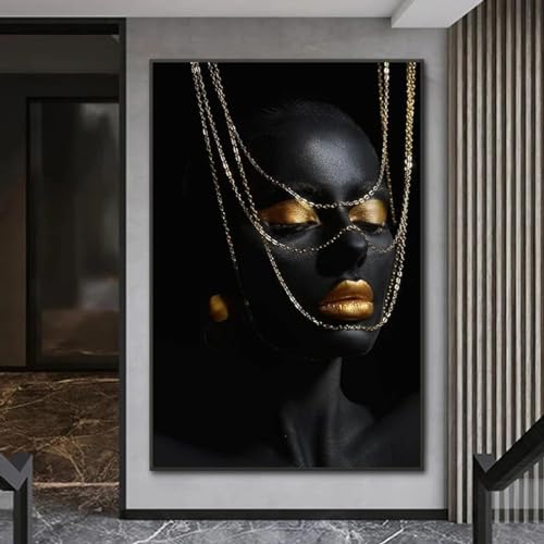 Tableau femme africaine d'art mural de luxe aux finitions dorées dsdsgog