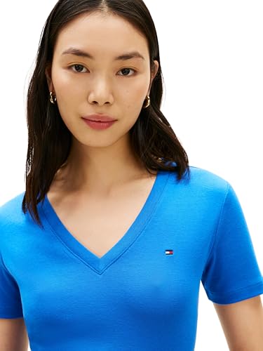 Tommy Hilfiger Damen T-Shirt Kurzarm New Slim Cody mit V-Ausschnitt, Blau (Blue Orbit), L – Ansicht 4