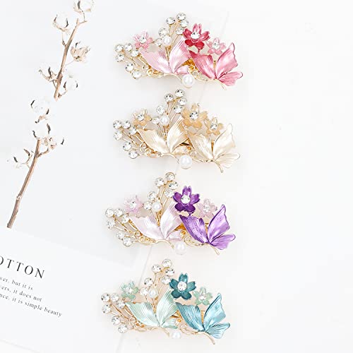 Insowni 4 Pack Luxury Glitter Sparkly Jeweled Gems Crystals Rhinestones Retro Vintage Butterfly Metal French Barrettes Alligator Snap Hair Clips Pins Headpieces Accessories For Women Girls (4Pcs S1) #TOP5