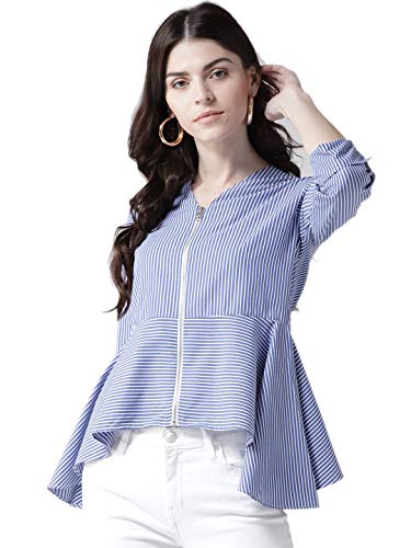 Image of Style Quotient by NOI Women Blue & White Striped Tailored Jacket