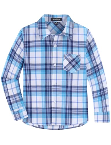 Spring&Gege Boys' Long Sleeve Button Down Shirts Casual Woven Plaid (4-12 Years)