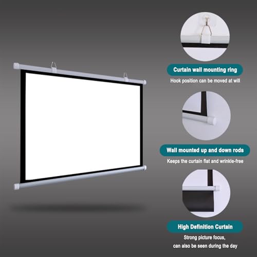 Pantalla de proyección portátil para interior y exterior, montaje en pared y techo, pantalla HD, ángulo de visión de 160°, para hogar u oficina, pantalla de película para interior y exterior (Blanca, 72") miniatura 2
