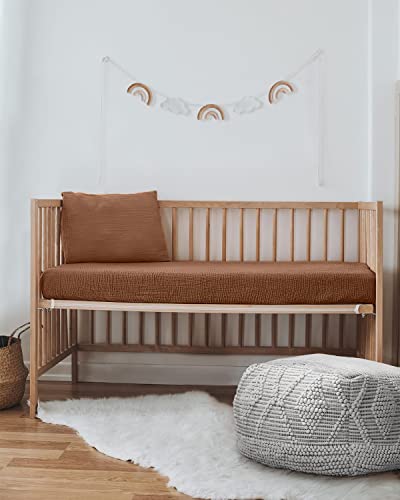 Muslin Crib Sheets For Girls And Boys, Cotton Boho Neutral Fitted Baby Crib Sheet For Standard Crib Mattress & Toddler Bed Mattress (52"X28"), Soft Breathable Baby Sheets 2 Pack (Sunshine&Brown) #TOP5