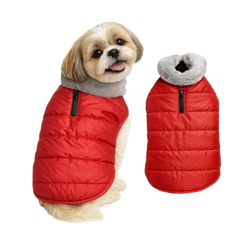 Image of The Pets Company Dog Winter Coat Jacket, Clothes, Windproof, Waterproof, Light Weight, Washable, Ultra Warm Thick Fleece Lined Dog Vest for Cold Weather Protection, (Red, Small - 14 Inch)