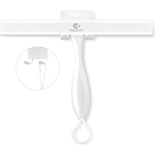 Shower Squeegee for Glass Doors, 11 Inch Ergonomics Anti-Rust Silicone Squeegee with Stainless Steel Frame for Shower Glass Door, Mirrors, Tiles and Windows Cleaning, White
