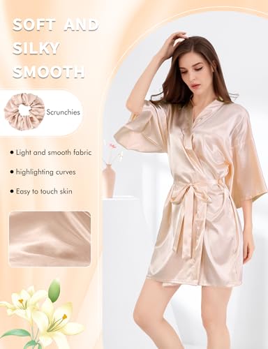 Image of MORFORU Women Bride Bridesmaid Silky Satin Kimono Robe Solid Color Sleepwear for Wedding Party Getting Ready, Short