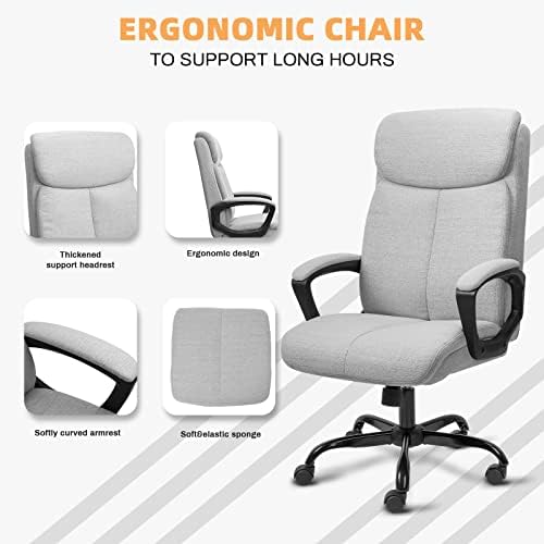 BASETBL Executive Office Chair, Ergonomic Computer Desk Chair, Padded Comfy Gaming Chair, Breathable Manager Work PC Chair, Max Capacity 308lbsGrey Fabric