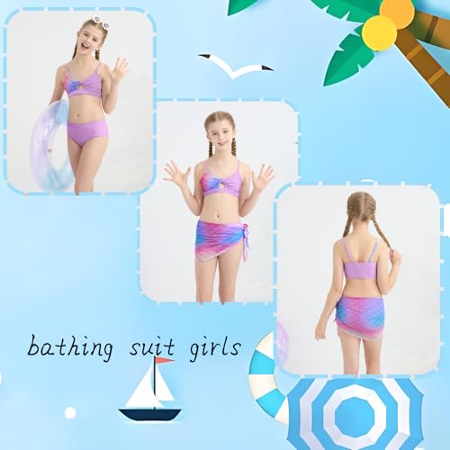 Image of Girls Swimsuit Bathing Suits Twist Cross Tropical Floral Bikini Sets Teen Girls' Swimwear 3Pcs with Cover Up 7-14T