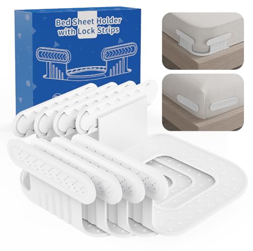 Bed Sheet Holders for Corners (Set of 4) New Upgrade Lock Sheet Straps Keep Sheets Tight & Wrinkle-Free – Adjustable Bed Sheet Fasteners No More Loose or Slipping Sheets