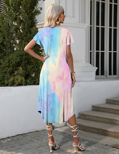 Image of Ekouaer Long Nightgowns for Women with Pockets Short Sleeves Moo Moos for Women Casual Maxi Dress House Dresses S-XXXL
