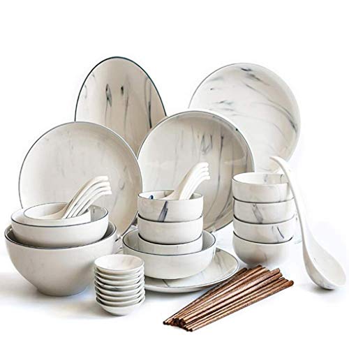 SnamicE Juego de vajilla de mármol de 41 Piezas, Servicio de combinación de Cena de Porcelana para 8 Personas