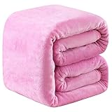 Fleece Queen Size Summer Blanket All Season 350GSM Lightweight Throw for The Bed Extra Soft Brush Fabric Winter Warm Sofa Blanket 90' x 90'(Pink Queen)