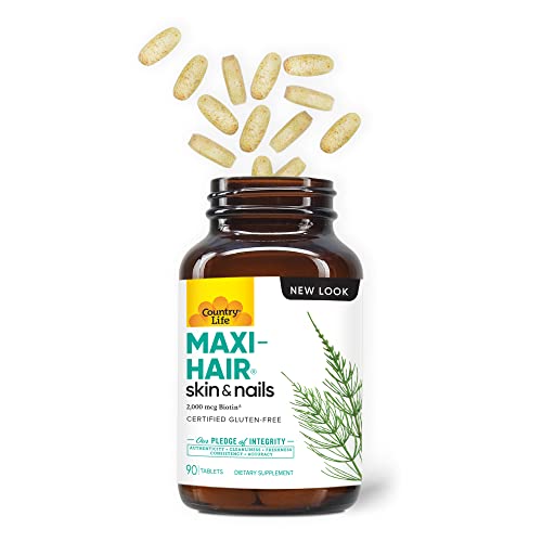 Country Life Maxi-Hair With 2000Mcg Of Biotin, Nourishes Hair, Skin And Nails 90 Tablets, Certified Gluten Free, Certified Vegetarian #TOP2