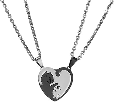 YangQian Cat Friendship Necklace for 2 Ladies Matching Heart Necklaces for Couples Necklace for Him and Her set Birthday Christmas Day Gifts