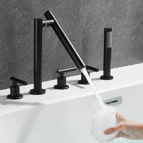 Robinets de douche pivotants en laiton noir à 5 trous pour baignoire moderne
