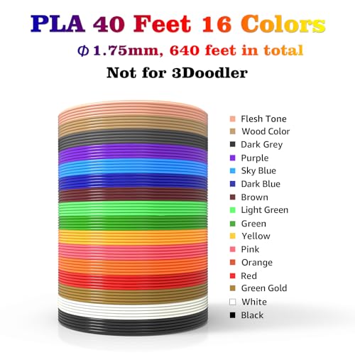 Image of 3D Pen Refills 1.75mm PLA Filament 640 Feet 16 Colors, Each Color 40ft, Bonus 250 Stencils eBooks, dikale 3D Pen Material