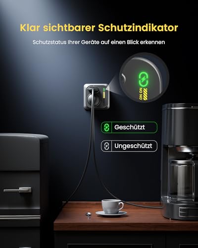LENCENT Doppelstecker für Steckdose mit Überspannungsschutz 13.500A 2Fach Steckdosenadapter Steckdosenleiste Mehrfachstecker für Steckdose (3600W 16A)