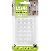 Slipstick Premium Cabinet Door Bumpers 3/8 Round Clear Adhesive Pads, Cabinet Stoppers, Rubber Bumpers for Drawers, Cupboards, Cutting Boards, Glass Tops, Picture Frames, Furniture, 24 Dampers
