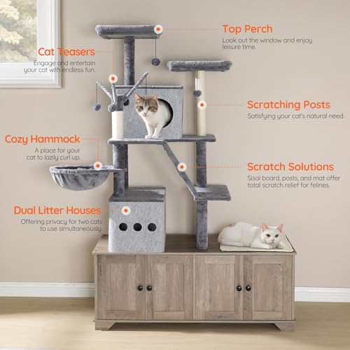 Mueble Torre para Gatos con Caja de Arena HOOBRO Greige miniatura 3