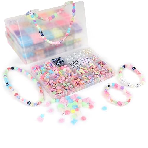 Image of ambitieux DIY Bracelet Making Kit - 700+ pcs24 Colorful Beads, 10m Elastic Thread, Jute Bag, and Cutter - Gift for Girls Birthdays (Multicolor Mix 2)