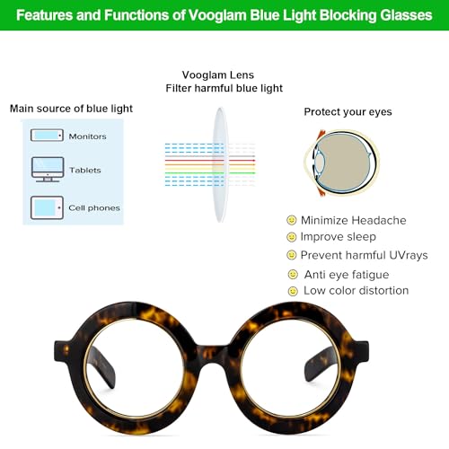 Image of VOOGLAM Retro Round Blue Light Blocking Glasses for Women Men Anti Eyestrain UV Eyewear Almon
