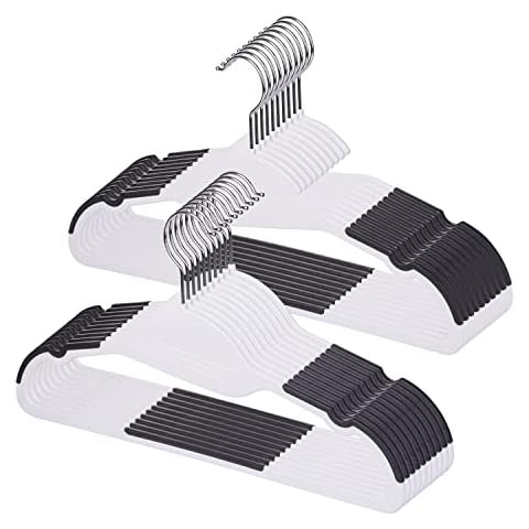 DAMAHOME Plastic Hangers (50 Pack) U-Slide Suit Hangers Dry Wet Non Slip Clothes Hangers Heavy Duty Coat Pants Hangers with Sturdy 360° Hook, White Cover