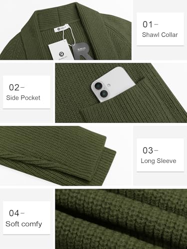 Image of Runcati Mens Shawl Collar Long Cardigan Casual Knit Open Front Sweater Fall Winter Thermal Cardigan Sweater