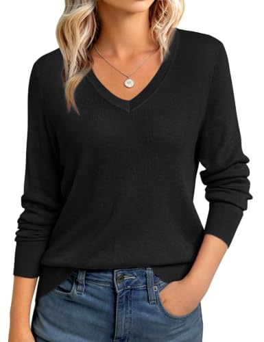 Image of GKBK Women's Sweaters 2026 Fall Fashion Lightweight Classic V Neck Business Casual Outfits Long Sleeve Knit Pullover Tops