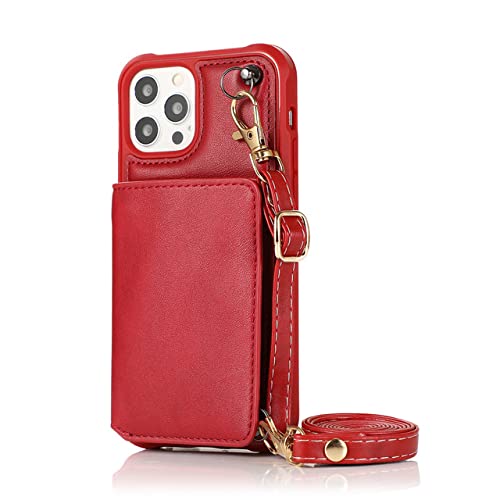 Étui à bandoulière iPhone XR rouge anti-chute avec porte-cartes