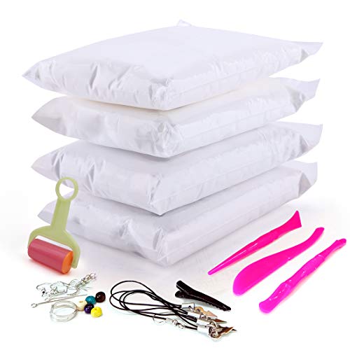 [3.5 Oz/Piece] 4 Block Soft Clay, White Ultra Light Air Dry Clay Set, DIY Slime Creative Craft Modeling Clay Kit, w/Tools and Accessories