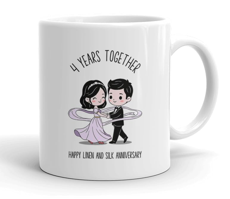 VIROSA 4 Years Linen and Silk Anniversary Mug – 11oz Ceramic Coffee Cup Gift for Husband, Wife, Couples – Fourth Wedding Anniversary Present Idea, Romantic Keepsake — image 1