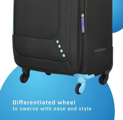 Image of Safari Star 4-Wheel Trolley Suitcase, Small /Cabin Size, Black with Blue Accents, Lightweight Travel Luggage