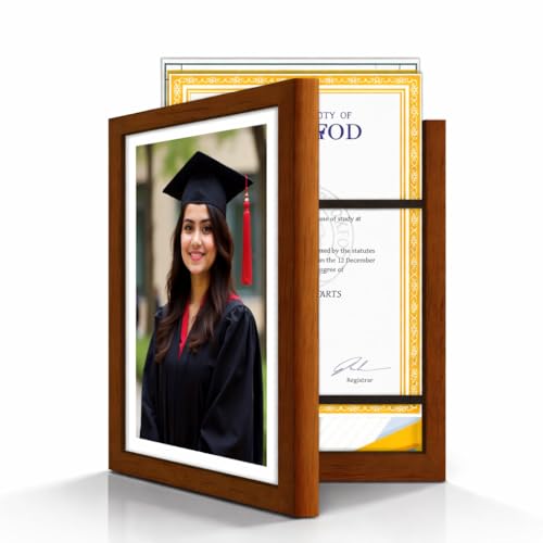 Image of Wooden Document Photo Frame with Storage, Certificate Holder Frame for Wall Mount & Tabletop | Memory Frame for Birth Certificate, Awards & Photos | Premium Finish ( Brown, Size 9.2X12.6 Inch )