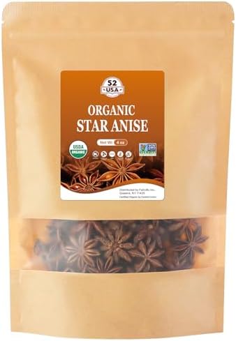52USA Organic Star Anise - 4oz | Non-GMO, Whole Spice | Premium Quality for Cooking, Baking & Tea | Natural Flavor & Aroma
