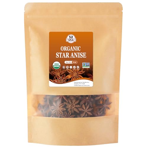 52Usa Organic Star Anise - 4Oz | Non-Gmo, Whole Spice | Premium Quality For Cooking, Baking & Tea | Natural Flavor & Aroma