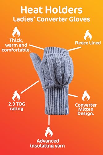 HEAT HOLDERS - Womens Thermal Converter Fingerless Cable Knit 2.3 tog Gloves