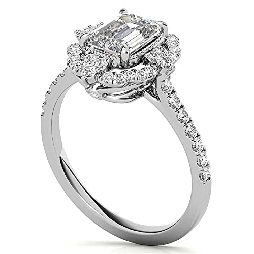 3.9 CT Emerald Cut Colorless Moissanite Engagement Ring Wedding Band Gold Silver Eternity Solitaire Ring Halo Ring Vintage Antique Anniversary Promise Gift Her, Designer Bridal Ring3