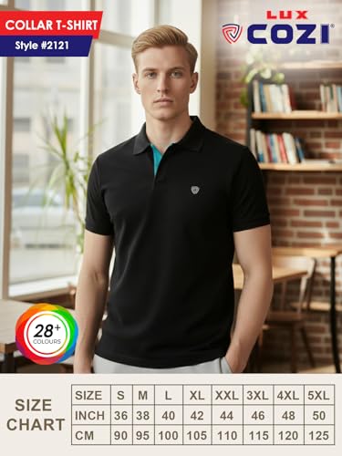 Image of Lux Cozi Men's Cotton Solid Polo Tshirt | Collar Tshirts | Half Sleeves | Stylish & Premium All Day Wear | Pack of 1